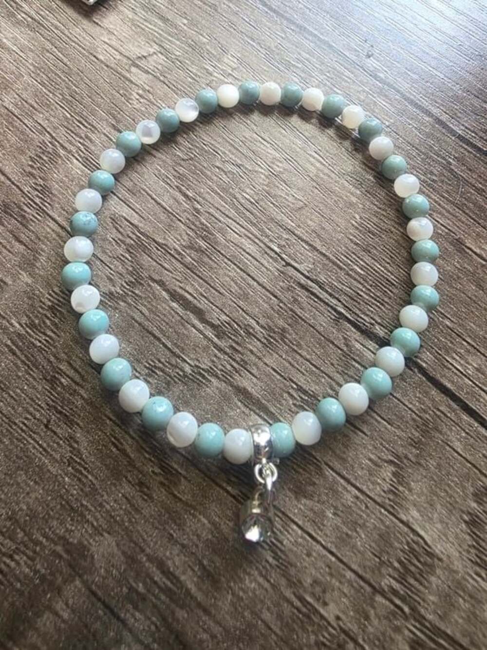 Crystal and Jadeite Beaded Charm Stretch Bracelet